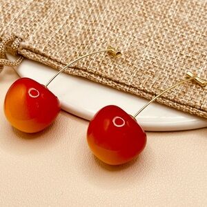 Anthropologie Elegant Red and Yellow Cherry Drop Design Threader Earrings